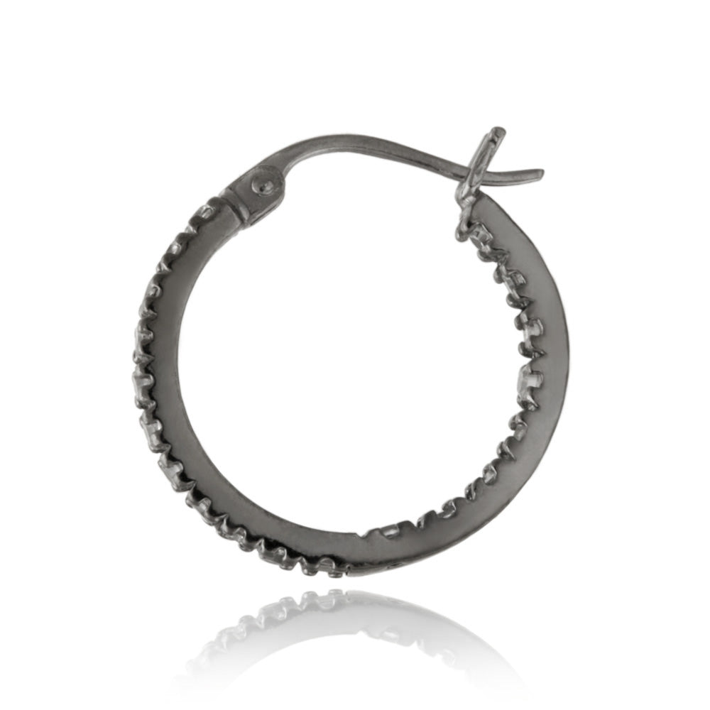 Black Tone over Sterling Silver Cubic Zirconia Inside Out 17mm Round Hoop Earrings-2