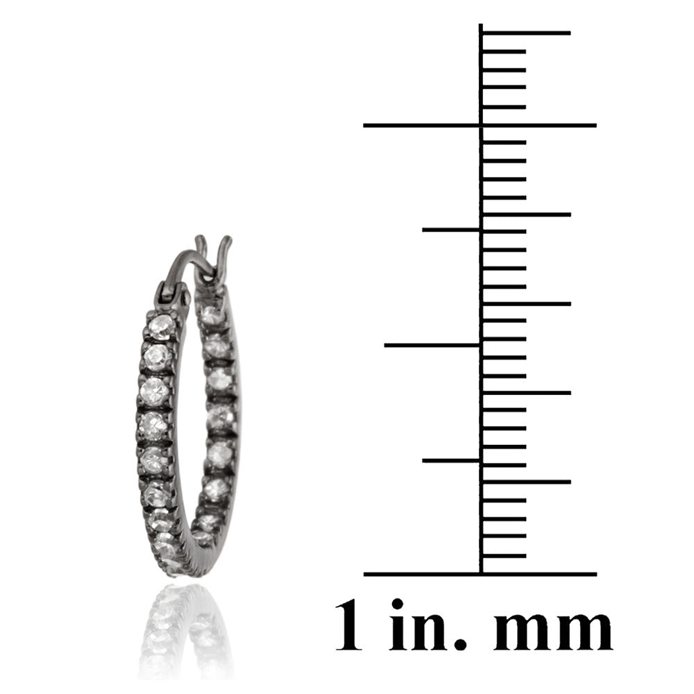 Black Tone over Sterling Silver Cubic Zirconia Inside Out 17mm Round Hoop Earrings-3