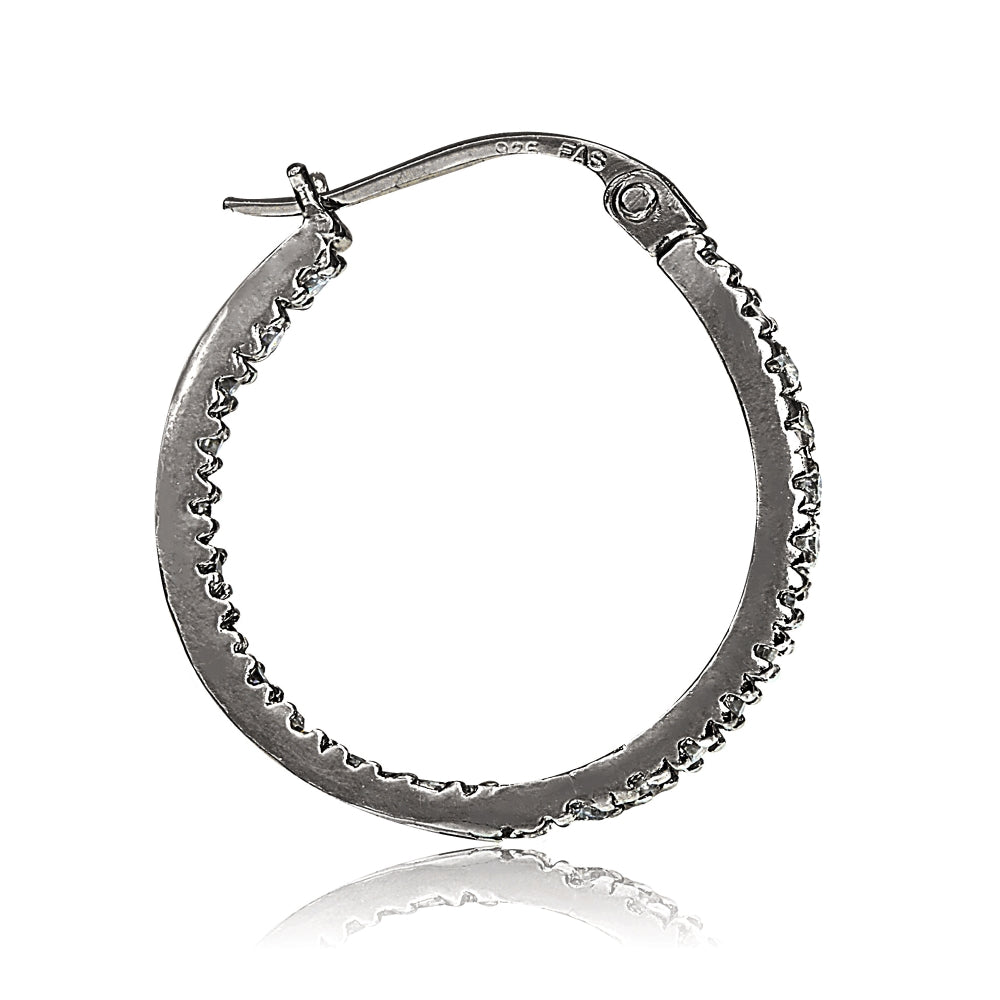 Black Tone over Sterling Silver Cubic Zirconia Inside Out 20mm Round Hoop Earrings-2