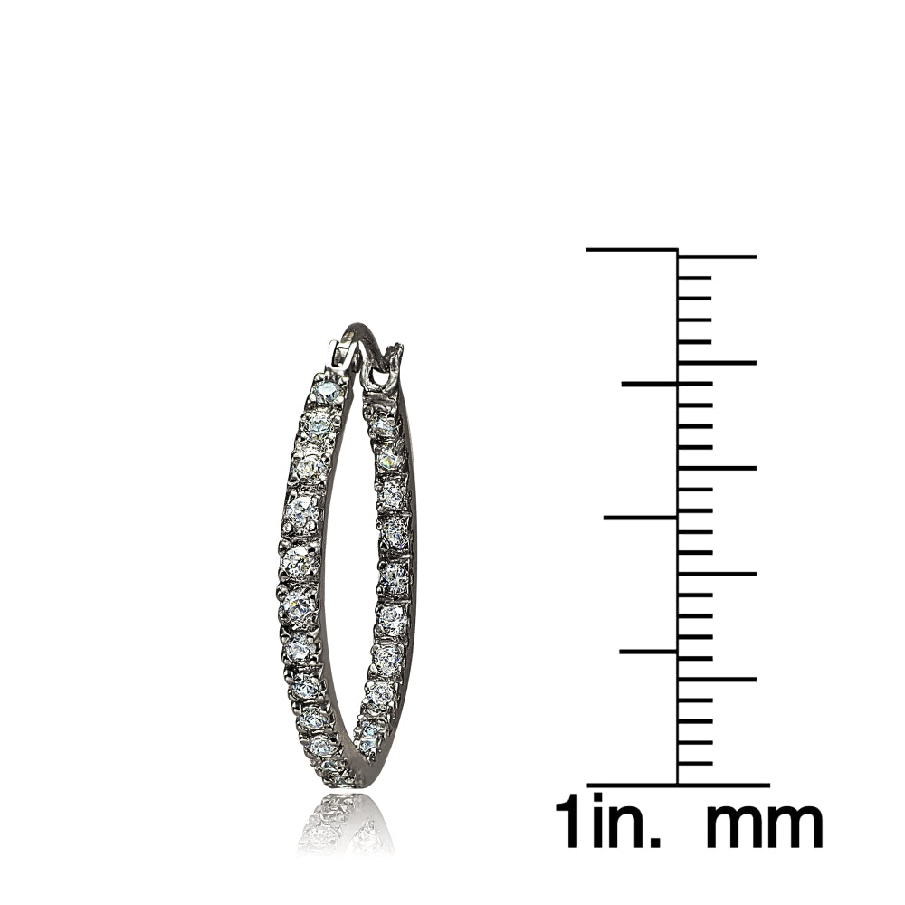 Black Tone over Sterling Silver Cubic Zirconia Inside Out 20mm Round Hoop Earrings-3