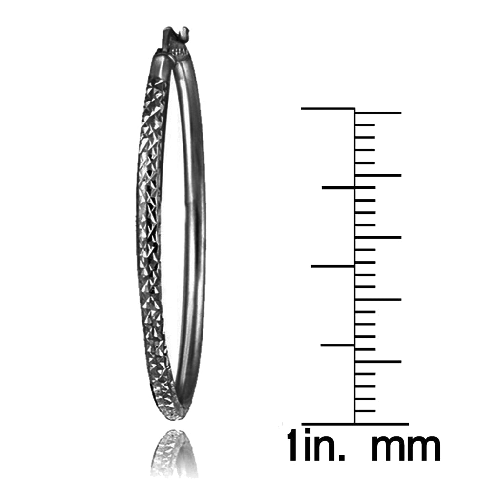 Black Flashed Sterling Silver 2mm Diamond Cut Round Hoop Earrings, 40mm-3