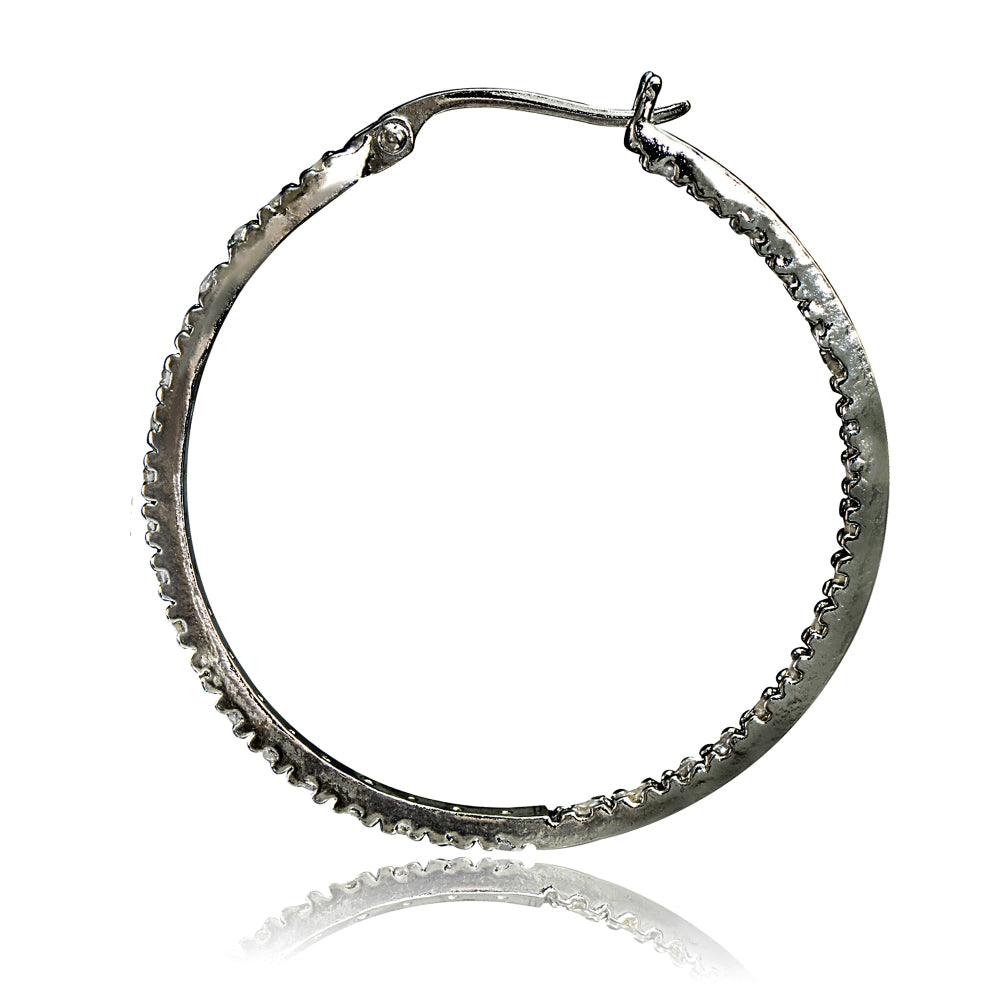 Black Tone over Sterling Silver Cubic Zirconia Inside Out 35mm Round Hoop Earrings-2