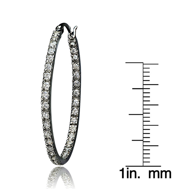 Black Tone over Sterling Silver Cubic Zirconia Inside Out 35mm Round Hoop Earrings