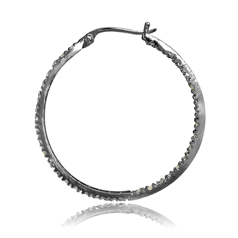 Black Tone over Sterling Silver Cubic Zirconia Inside Out 40mm Round Hoop Earrings-2