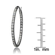 Black Tone over Sterling Silver Cubic Zirconia Inside Out 40mm Round Hoop Earrings
