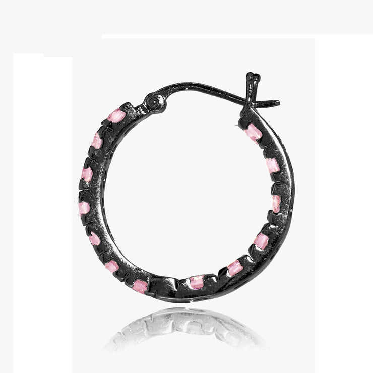 Black Tone over Sterling Silver Light Pink Cubic Zirconia Inside Out 3x25 mm Round Hoop Earrings