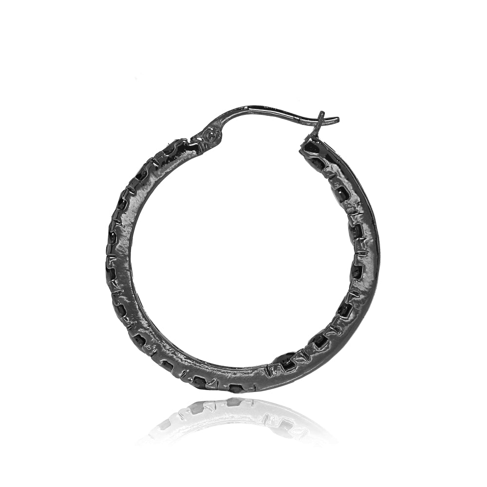 Black Tone over Sterling Silver Black Cubic Zirconia Inside Out 3x20 mm Round Hoop Earrings-2