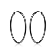 Black Flashed Sterling Silver 2x40mm High Polished Oval Hoop Earrings