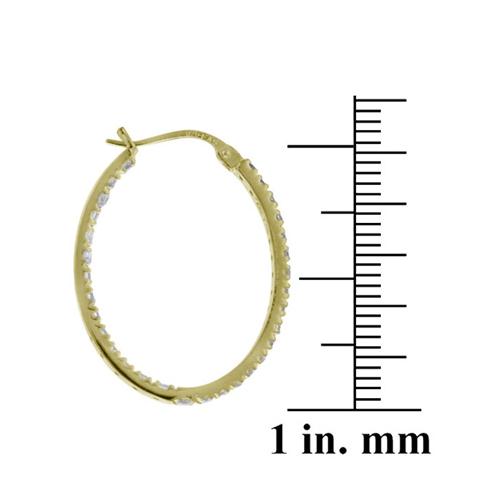 Gold Tone over Sterling Silver Cubic Zirconia Inside Out 25mm Oval Hoop Earrings-3