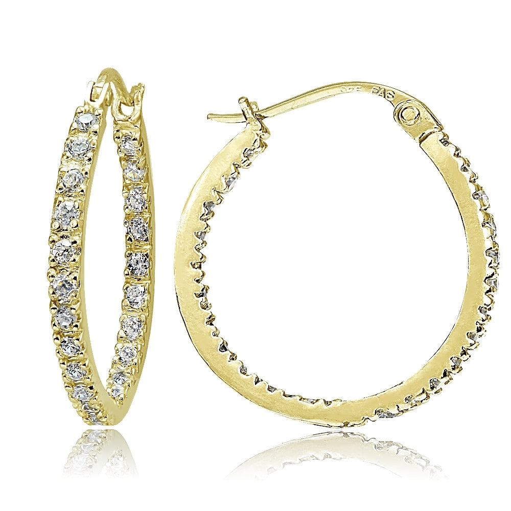 Gold Tone over Sterling Silver Cubic Zirconia Inside Out 20mm Round Hoop Earringss