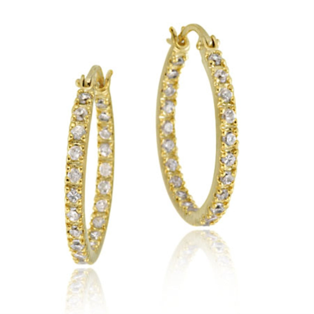 Gold Tone over Sterling Silver Cubic Zirconia Inside Out 20mm Round Hoop Earringss-2