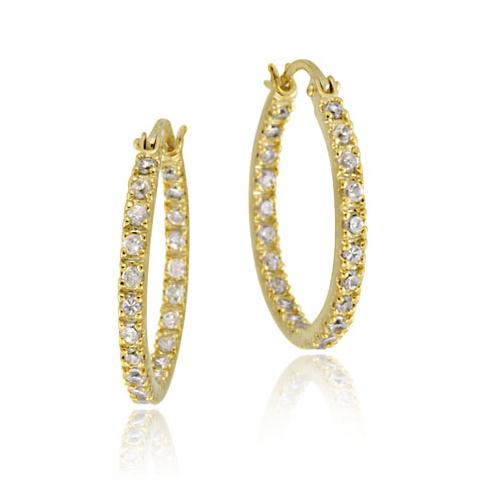Gold Tone over Sterling Silver Cubic Zirconia Inside Out 20mm Round Hoop Earringss-3