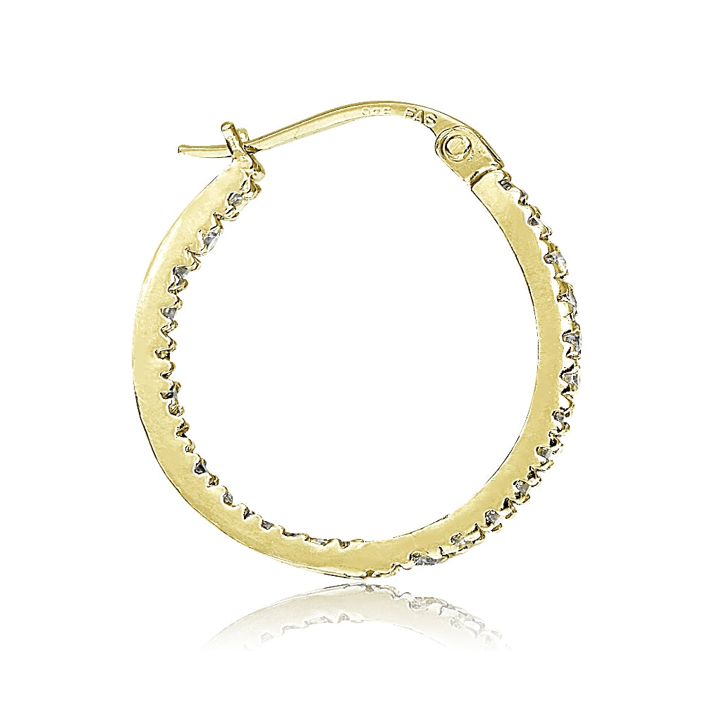 Gold Tone over Sterling Silver Cubic Zirconia Inside Out 20mm Round Hoop Earringss-5