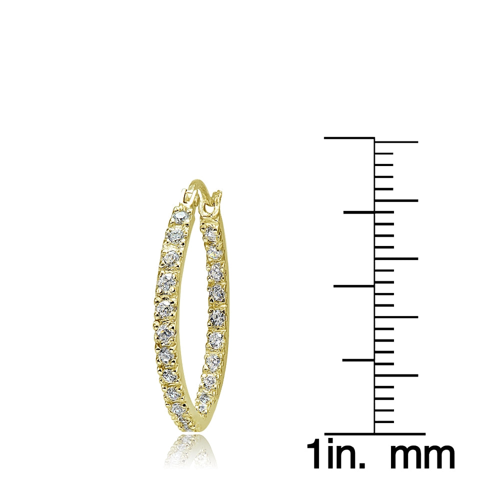 Gold Tone over Sterling Silver Cubic Zirconia Inside Out 20mm Round Hoop Earringss-6
