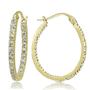 Gold Tone over Sterling Silver Cubic Zirconia Inside Out 20mm Oval Hoop Earrings