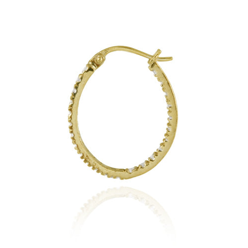 Gold Tone over Sterling Silver Cubic Zirconia Inside Out 20mm Oval Hoop Earrings-4
