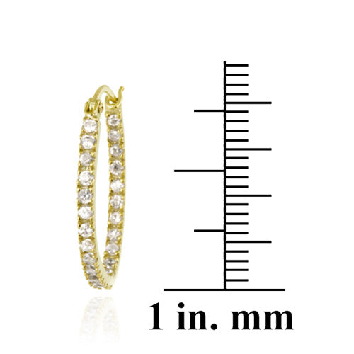 Gold Tone over Sterling Silver Cubic Zirconia Inside Out 20mm Oval Hoop Earrings-5