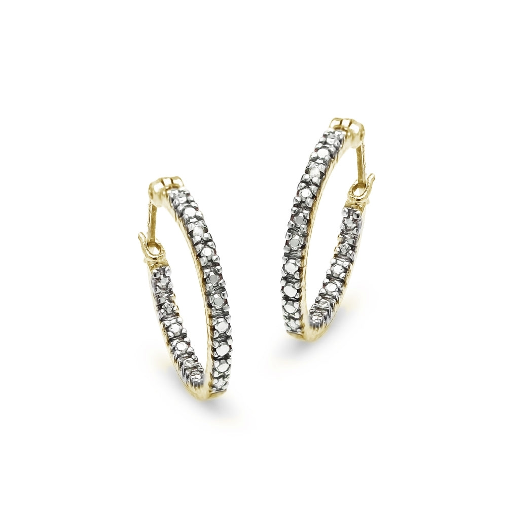 Yellow Sterling Silver Round Inside Out Diamond Accent 17mm Hoop Earrings, JK-I3