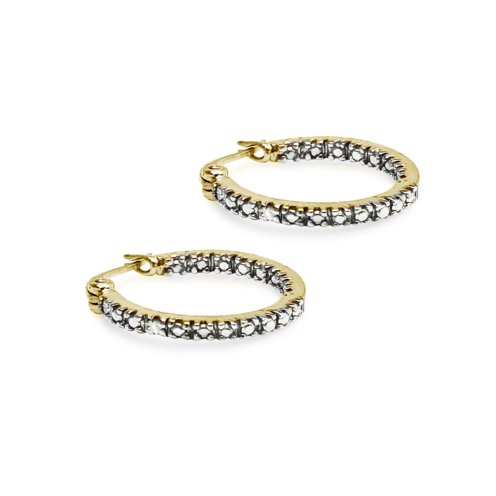 Yellow Sterling Silver Round Inside Out Diamond Accent 17mm Hoop Earrings, JK-I3-3