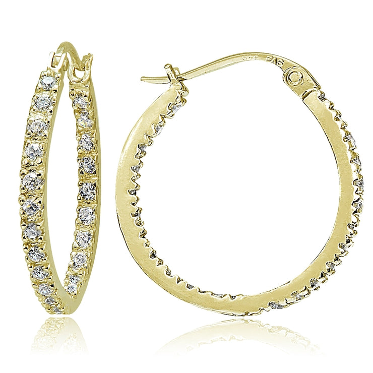 Gold Tone over Sterling Silver Cubic Zirconia Inside Out 25mm Round Hoop Earrings