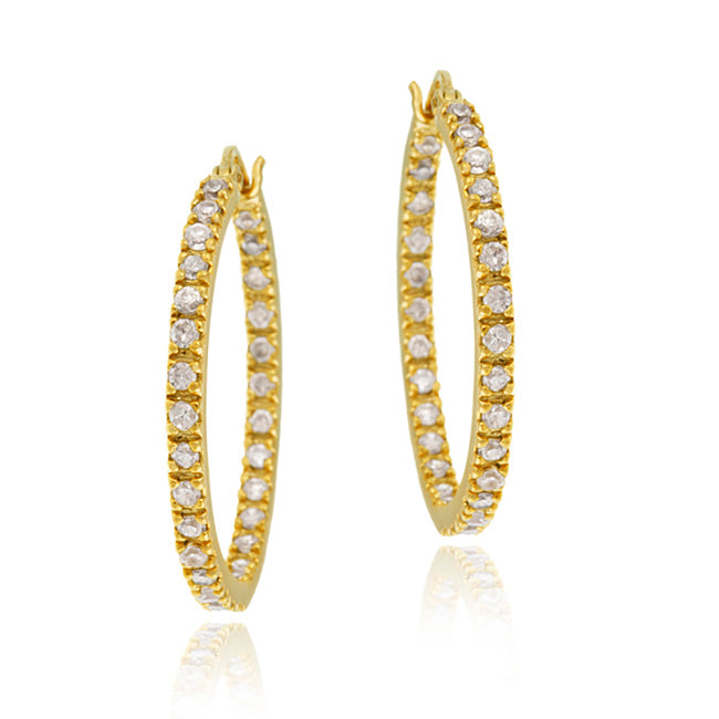 Gold Tone over Sterling Silver Cubic Zirconia Inside Out 25mm Round Hoop Earrings-2