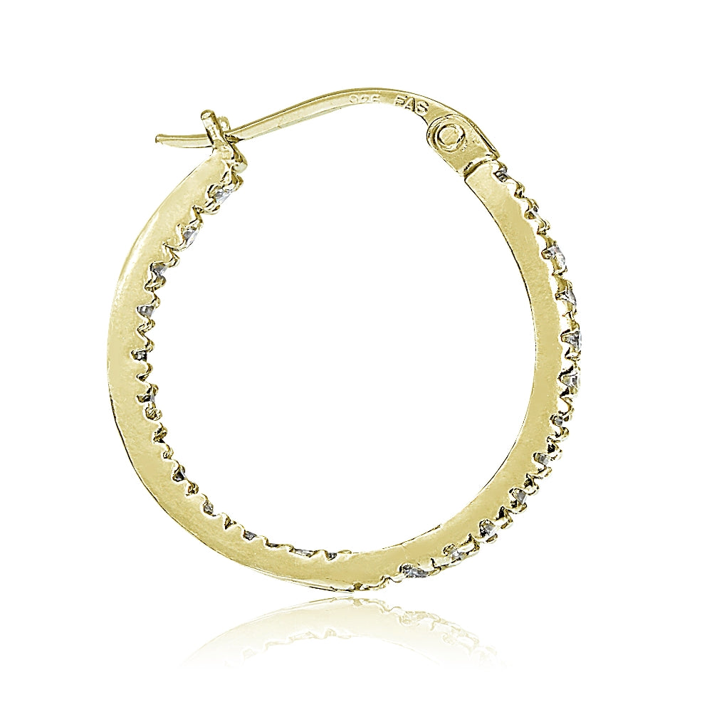 Gold Tone over Sterling Silver Cubic Zirconia Inside Out 25mm Round Hoop Earrings-3