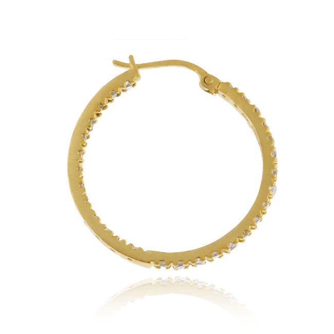 Gold Tone over Sterling Silver Cubic Zirconia Inside Out 25mm Round Hoop Earrings-5
