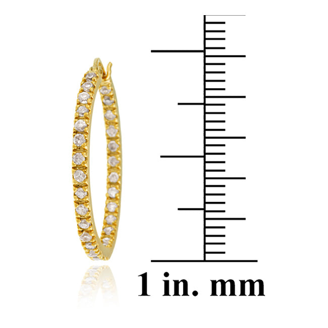 Gold Tone over Sterling Silver Cubic Zirconia Inside Out 25mm Round Hoop Earrings-6