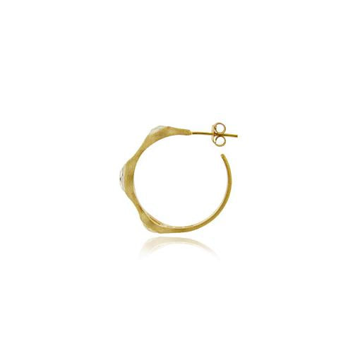 18K Gold over Sterling Silver CZ Brushed Hoop Earrings-2