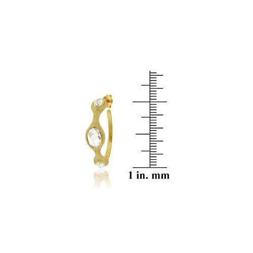 18K Gold over Sterling Silver CZ Brushed Hoop Earrings-3