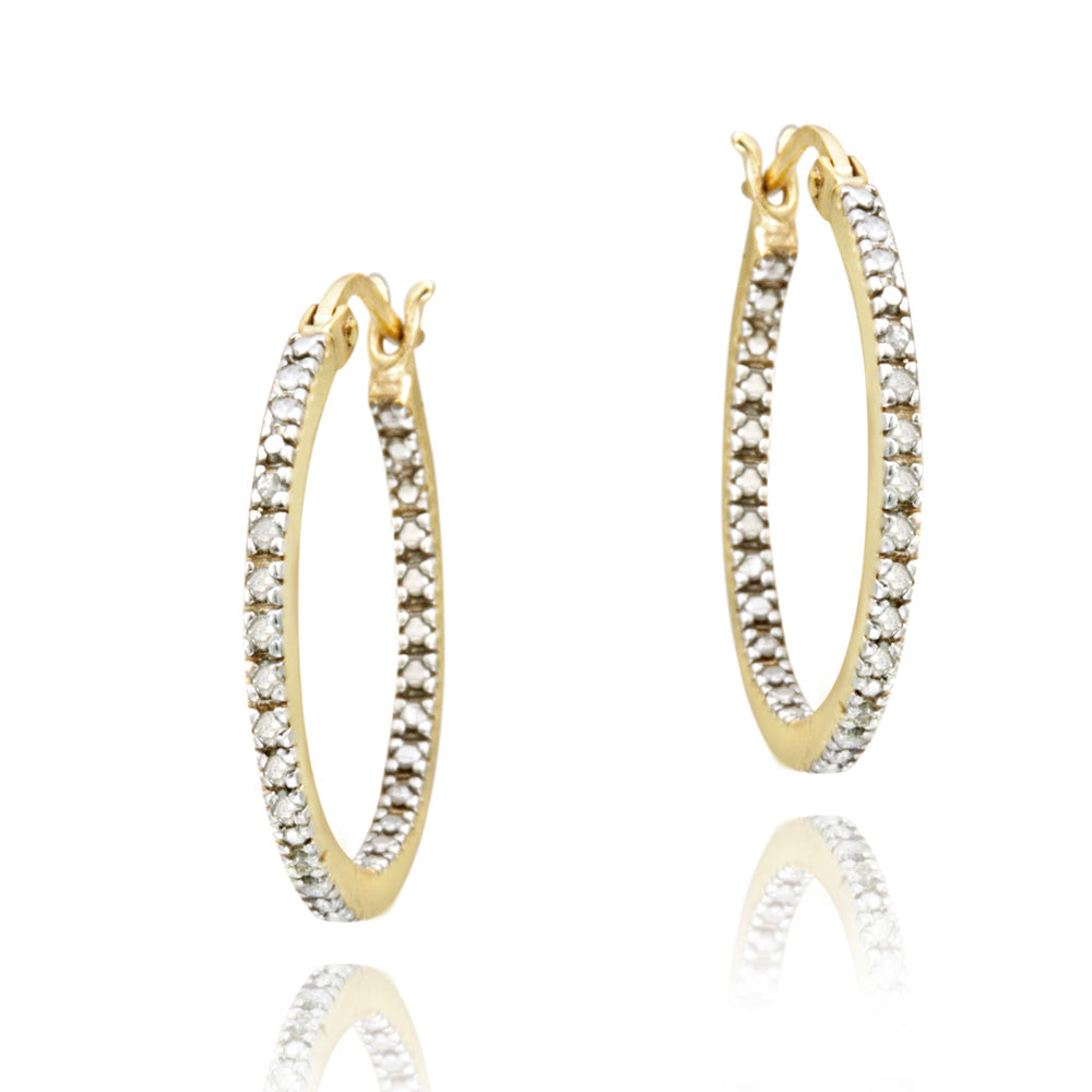 18K Gold over Sterling Silver 1/5 ct Diamond Inside-Out 20mm Hoop Earrings