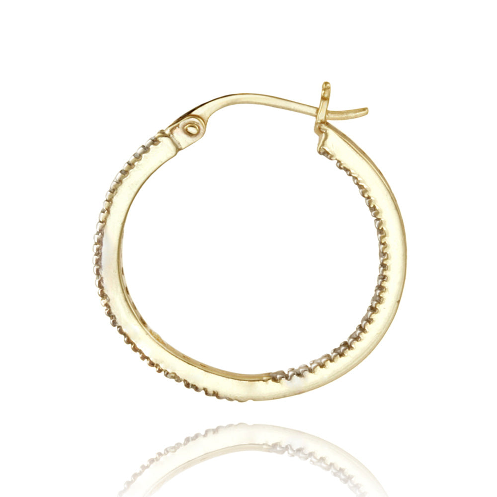 18K Gold over Sterling Silver 1/5 ct Diamond Inside-Out 20mm Hoop Earrings-2