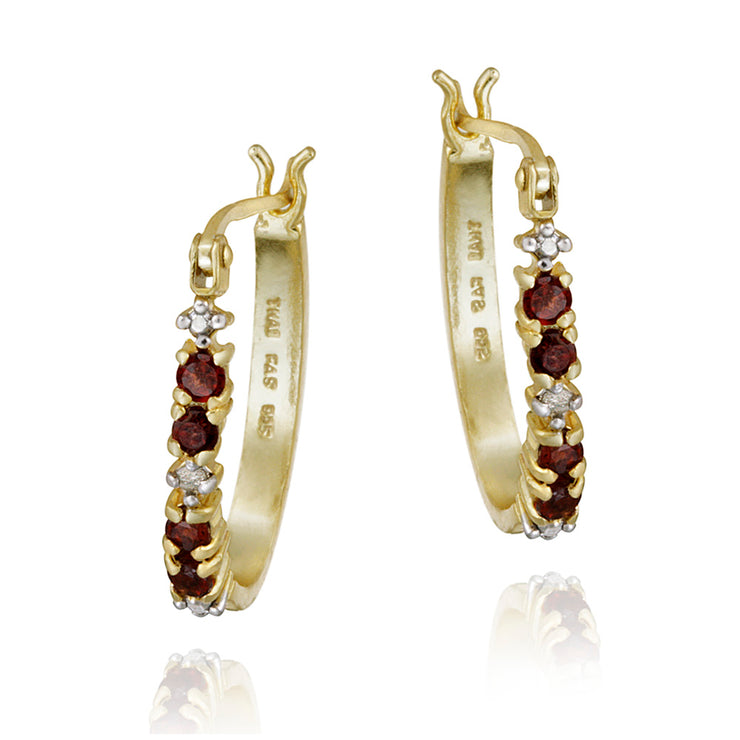 18k Gold over Silver Garnet & Diamond Accent Hoop Earrings