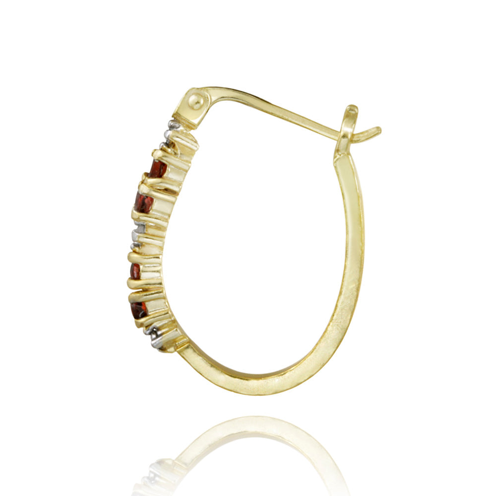 18k Gold over Silver Garnet & Diamond Accent Hoop Earrings-2