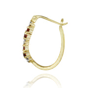 18k Gold over Silver Garnet & Diamond Accent Hoop Earrings