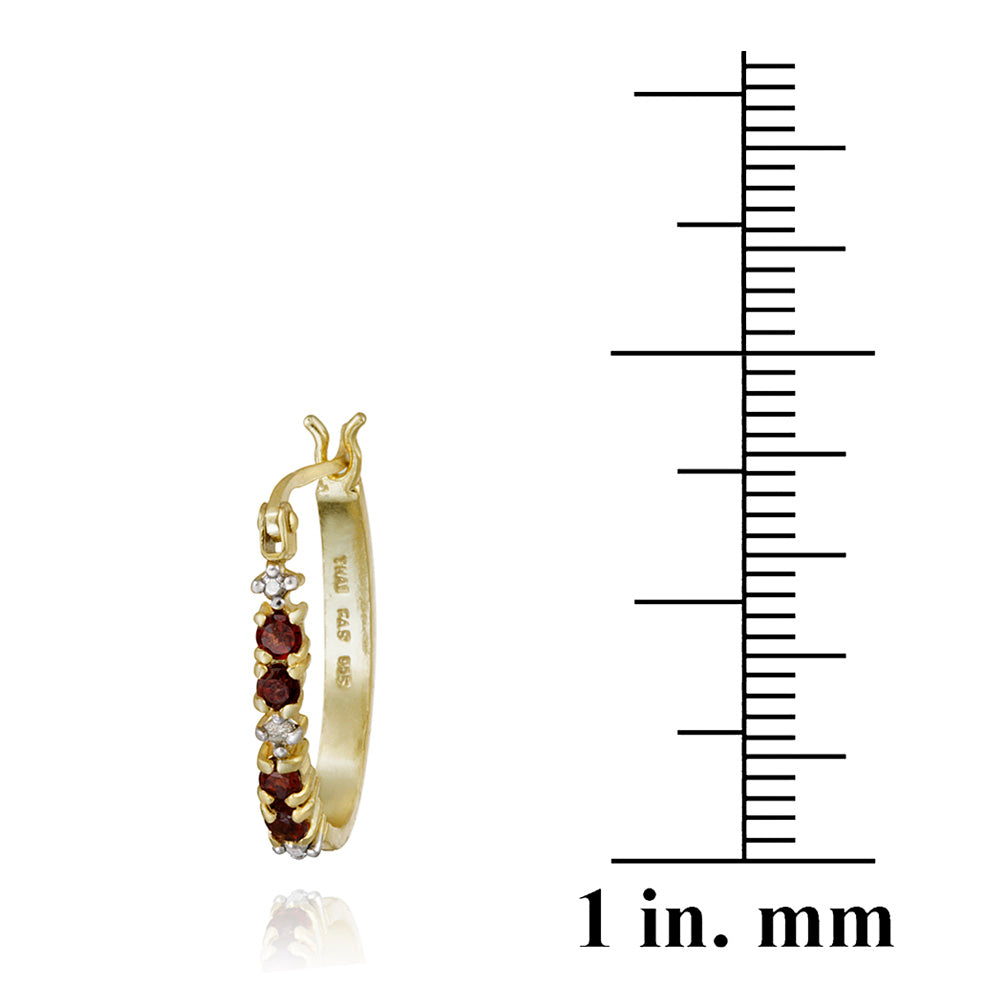 18k Gold over Silver Garnet & Diamond Accent Hoop Earrings-3