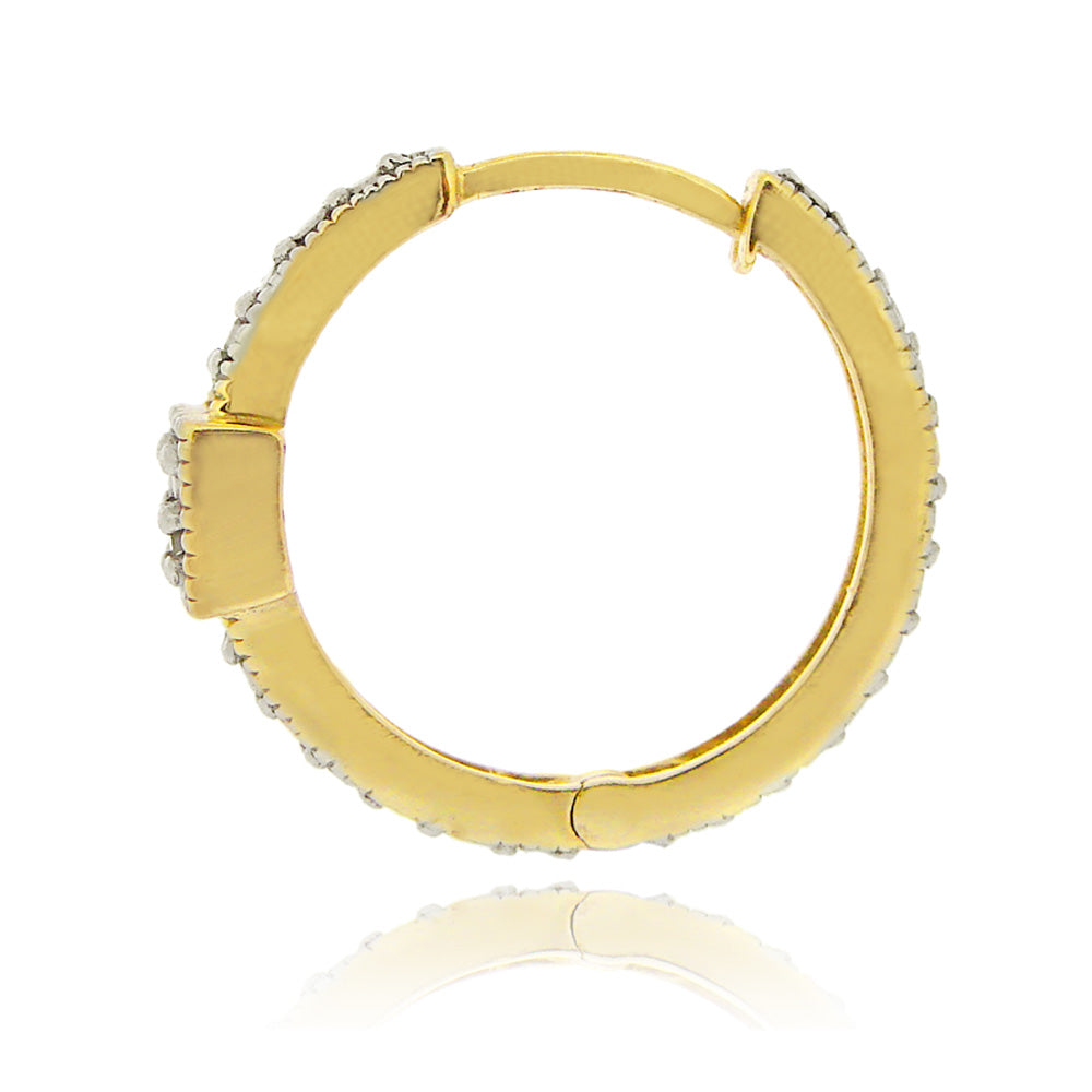 18K Gold over Sterling Silver Diamond Accent Square Design Hoop Earrings-2