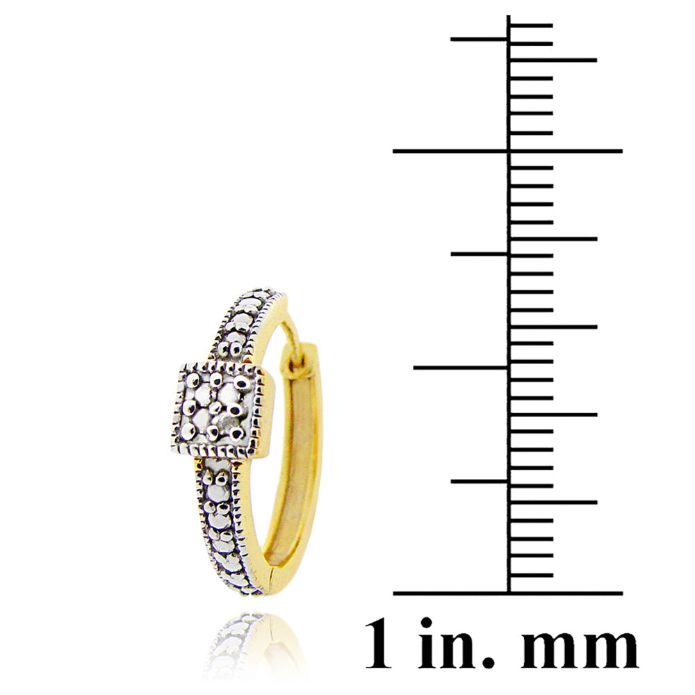 18K Gold over Sterling Silver Diamond Accent Square Design Hoop Earrings-3