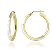 18K Gold over Sterling Silver Two-Tone 35mm Diamond-Cut Hoop Earrings