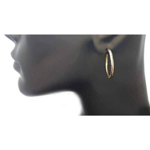 18K Gold over Sterling Silver Two-Tone 35mm Diamond-Cut Hoop Earrings-2