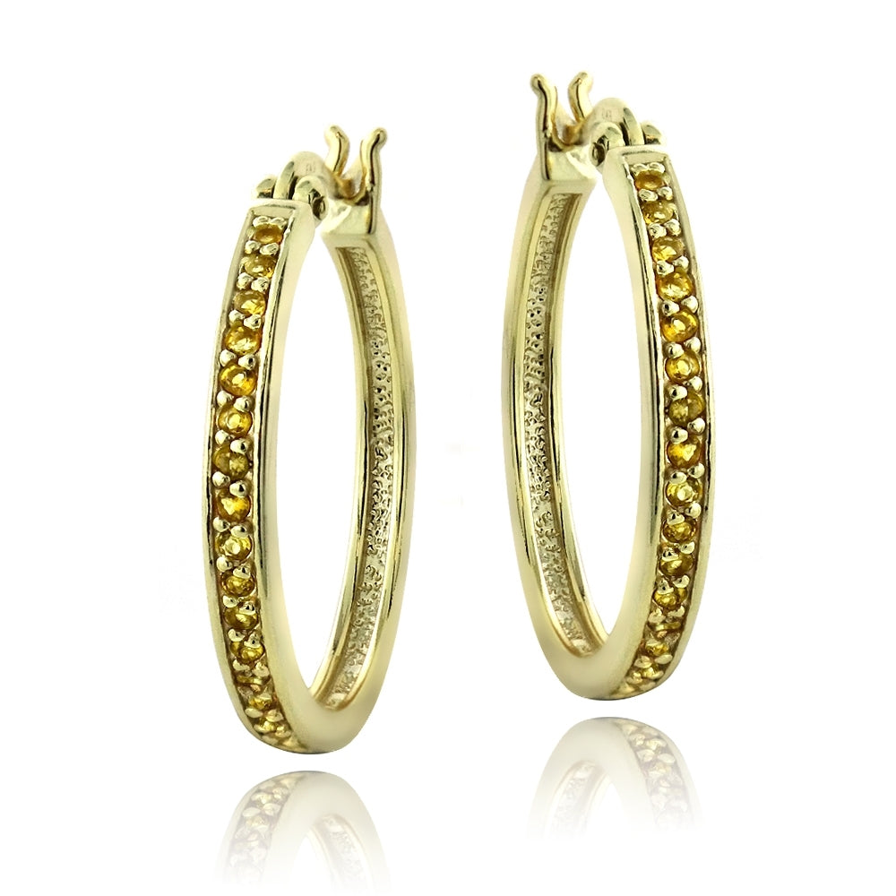 18K Gold over Sterling Silver Citrine 25mm Hoop Earrings