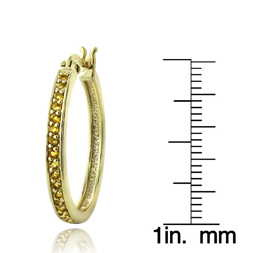 18K Gold over Sterling Silver Citrine 25mm Hoop Earrings-3