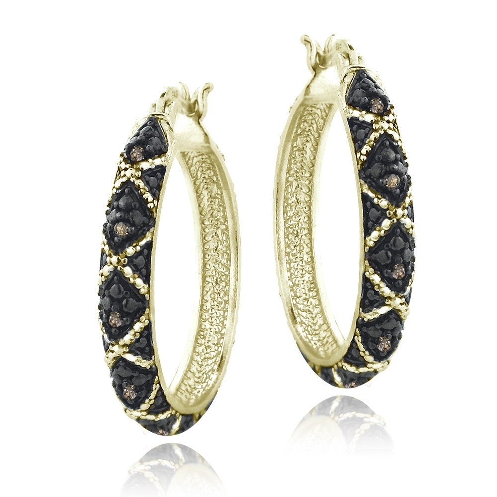 Gold Tone over Sterling Silver 1/10 ct Champagne Diamond Criss-Cross Hoop Earrings