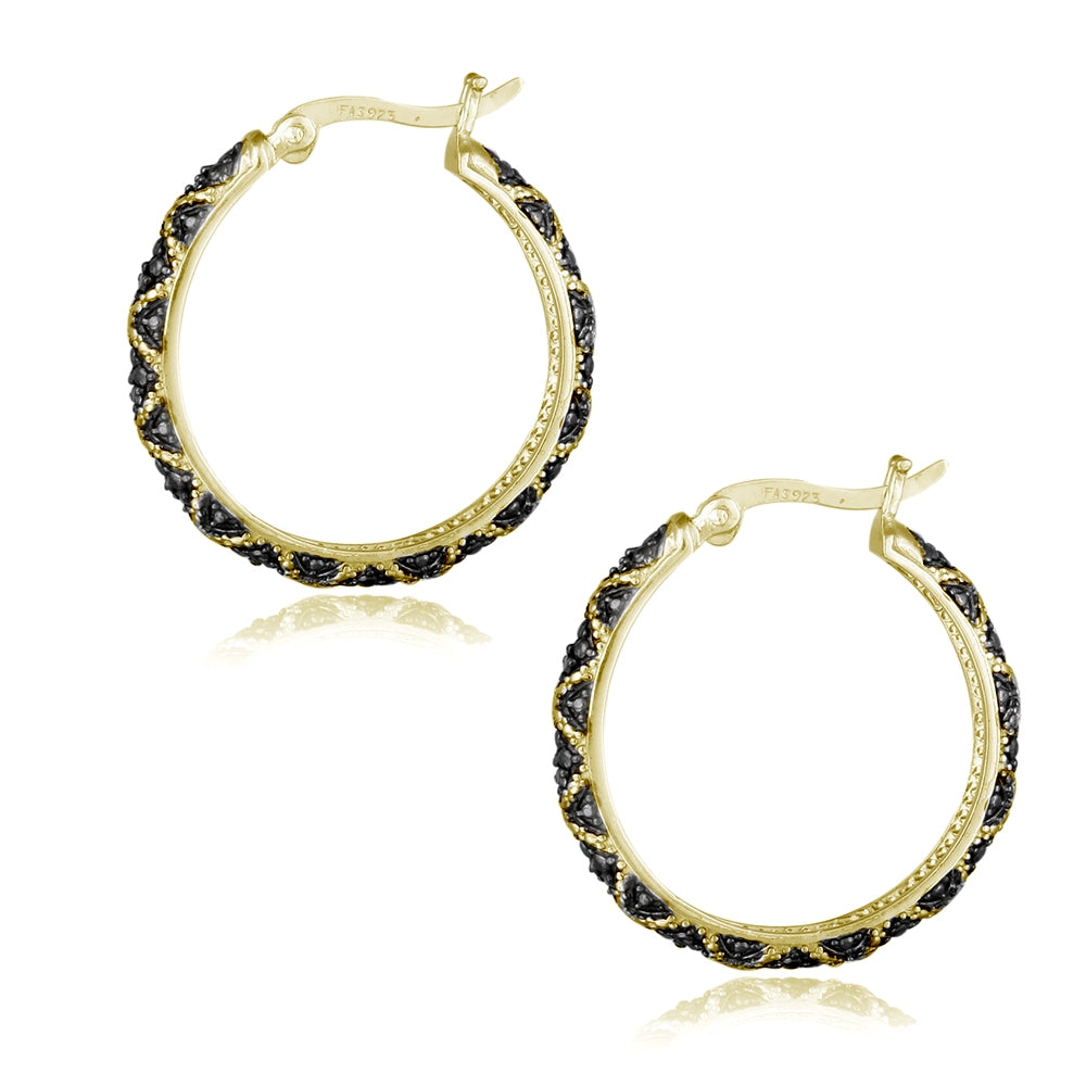 Gold Tone over Sterling Silver 1/10 ct Champagne Diamond Criss-Cross Hoop Earrings-2