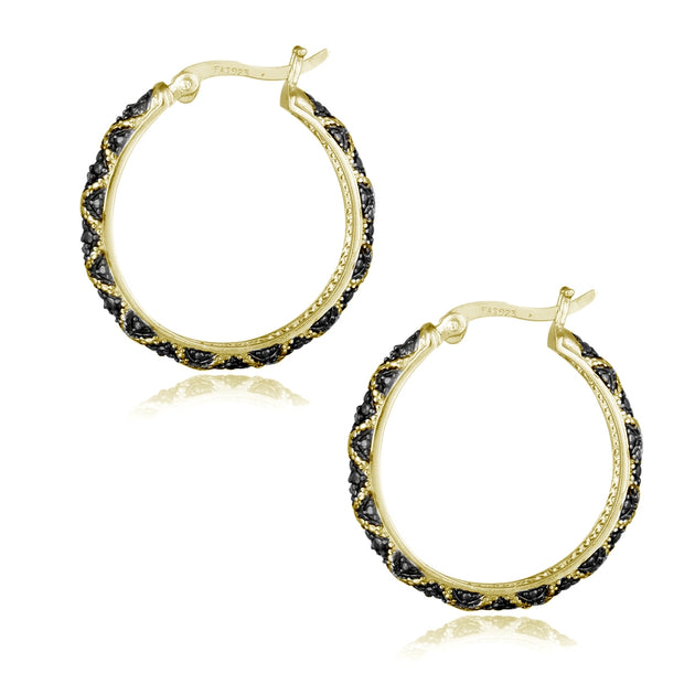 Gold Tone over Sterling Silver 1/10 ct Champagne Diamond Criss-Cross Hoop Earrings