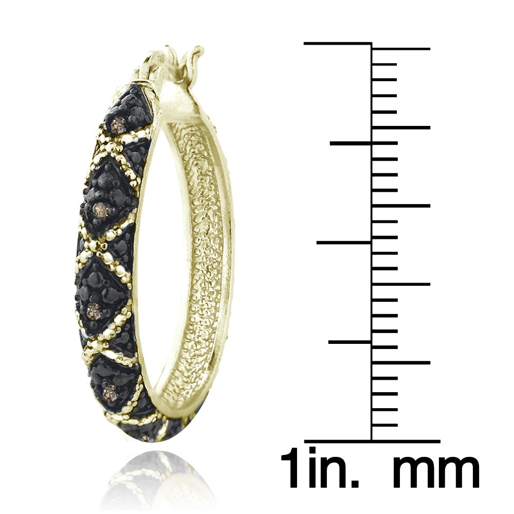Gold Tone over Sterling Silver 1/10 ct Champagne Diamond Criss-Cross Hoop Earrings-3