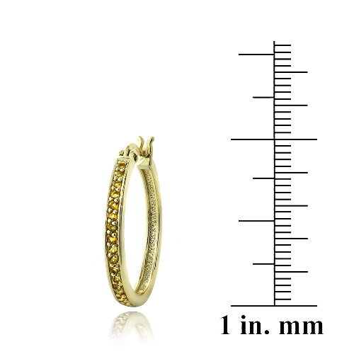 Gold Tone over Sterling Silver 5/8ct Citrine 25mm Round Hoop Earrings-3