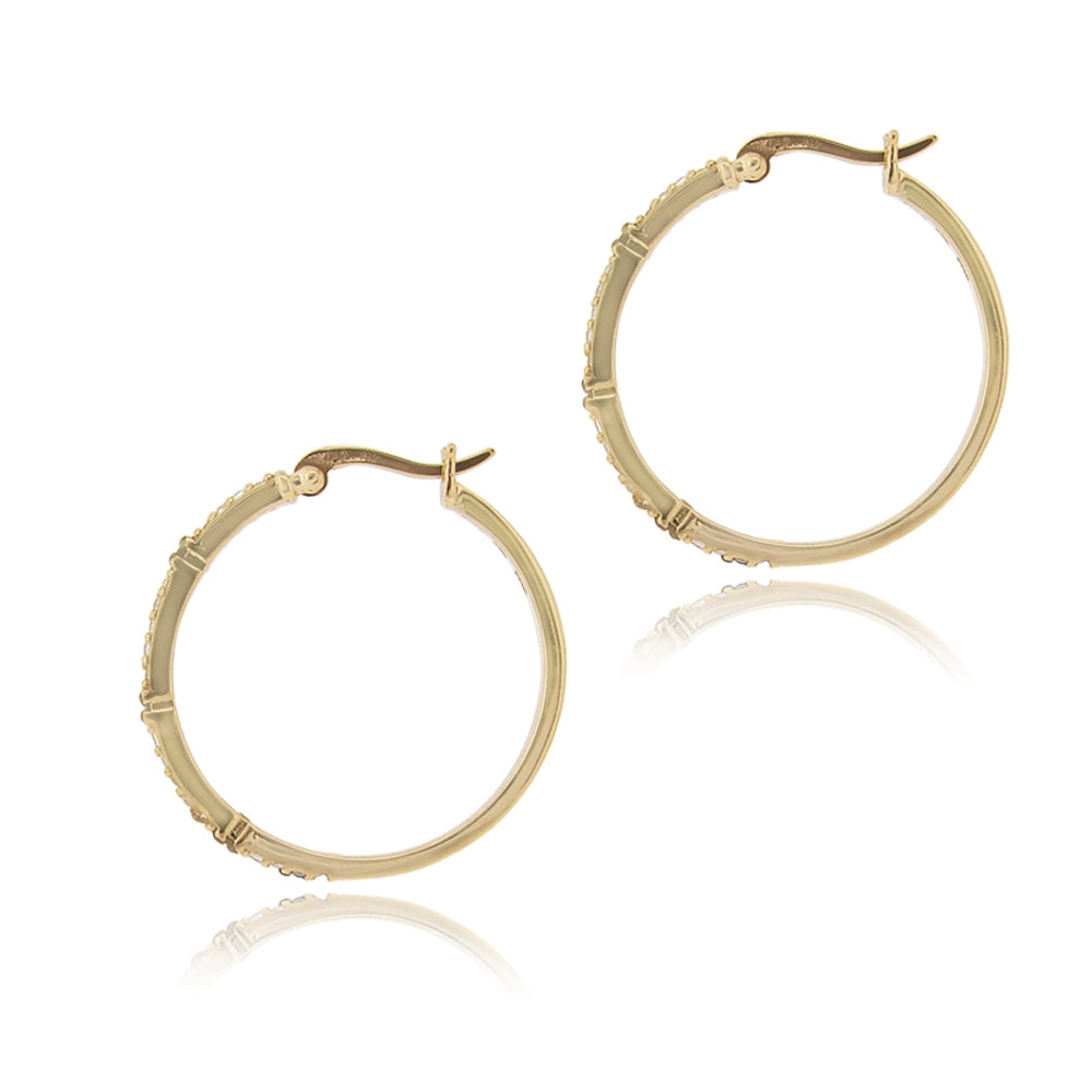 Gold Tone over Sterling Silver .06ct Champagne Diamond & White Topaz Hoop Earrings-2
