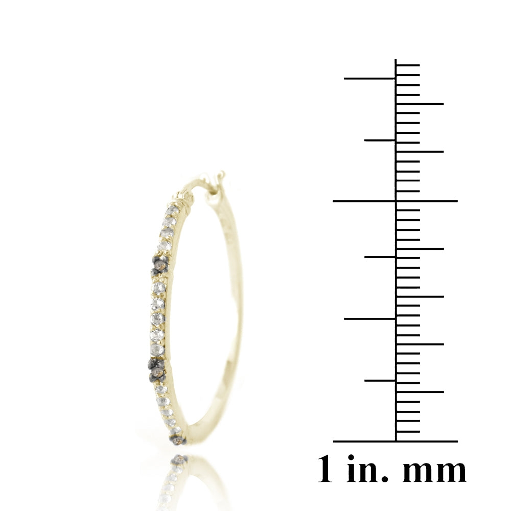 Gold Tone over Sterling Silver .06ct Champagne Diamond & White Topaz Hoop Earrings-3