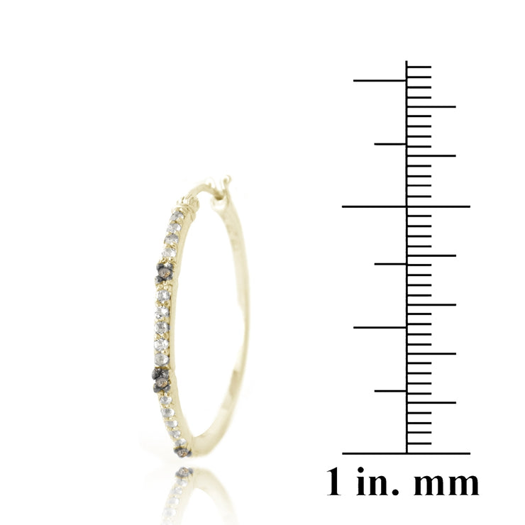 Gold Tone over Sterling Silver .06ct Champagne Diamond & White Topaz Hoop Earrings